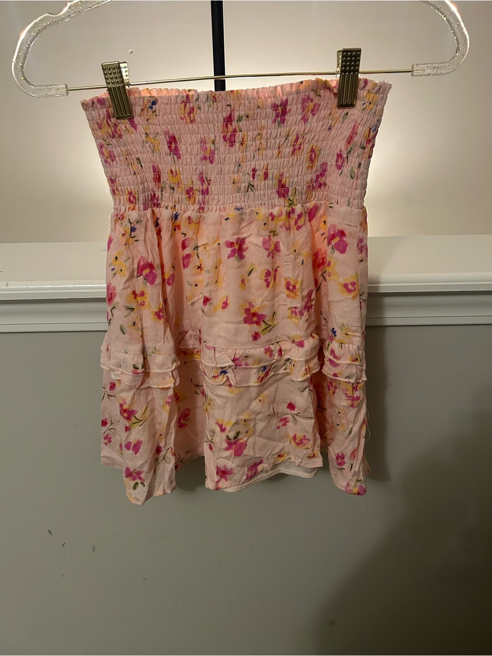 Kendall & Kylie Pink Floral Smocked Tiered Mini Skirt